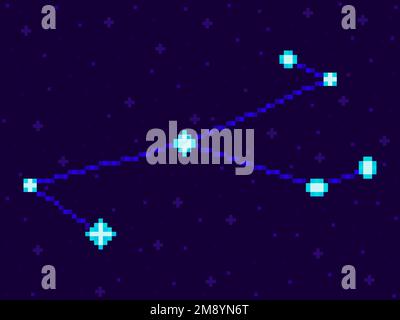 Monoceros constellation in pixel art style. 8-bit stars in the night sky in retro video game style. Cluster of stars and galaxies. Design for applicat Stock Vector