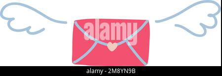 Hand drawn doodle of closed envelope with wings vector illustration. Email love messege concept for valentines day. Stock Vector