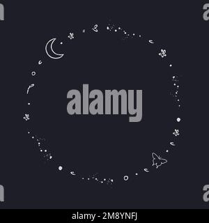 Galaxy decorated minimal line art frame vector Stock Vector