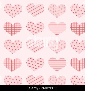 Pink hearts seamless pattern with polka dots for Valentines day and 8 march greetings and gift. Stock Vector