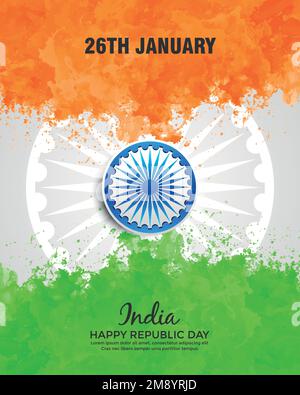 26th January Happy Republic Day of India tricolor watercolor paint effect background. Vector illustration background. Stock Vector