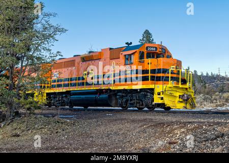 Locomotive 2068 of the Central Oregon and Pacific Railroad resting in Weed, California, USA Stock Photo