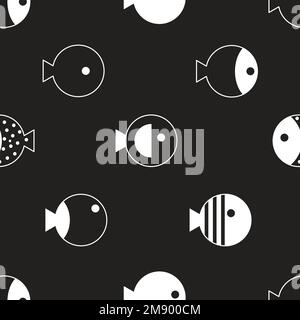 Fish seamless geometric pattern for textiles, fabrics. Fish print, cartoon background with sea animals Stock Vector