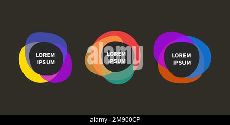 Label, organic shapes, abstract web frame, border. Set of round random stickers Stock Vector