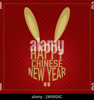 Happy Chinese New Year 2023 gold colour  calligraphy logo abstract as rabbit head on red background. Stock Photo