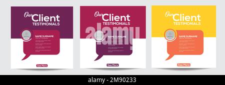 Customer feedback testimonial social media post web banner template. Client feedback social media template. Stock Vector
