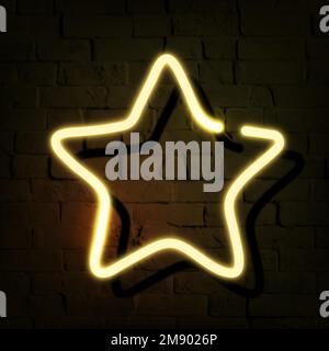 Star neon sign on a dark brick wall vector Stock Vector