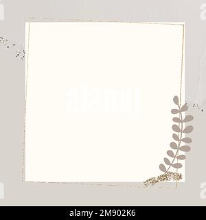 Leafy gold frame on beige background vector Stock Vector