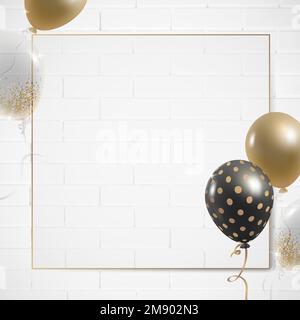Golden square balloons frame design vector Stock Vector