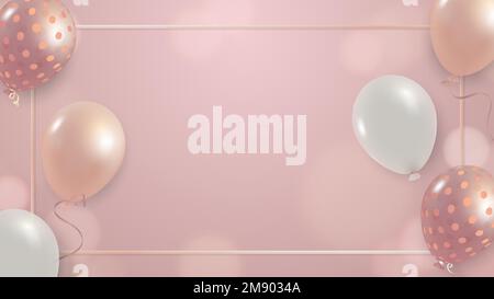 White and pink balloons frame design vector Stock Vector