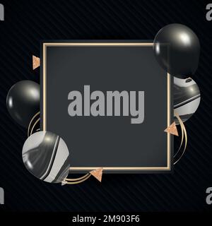 Golden rectangle frame design with black marble balloons vector Stock Vector