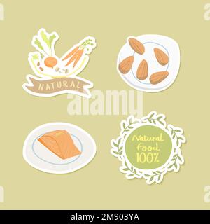 Natural food 100% food collection vector Stock Vector