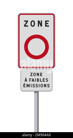 Vector illustration of the Zone a faibles emissions (Low Emission Zone in French) road sign Stock Vector