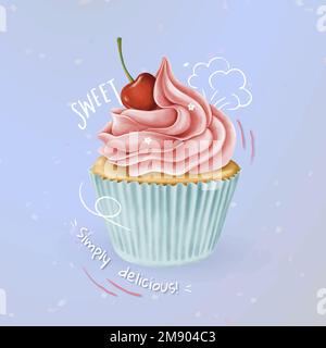 Hand drawn cherry cupcake vector Stock Vector