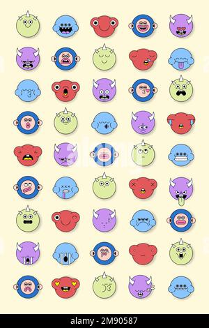 Mixed funky monster emoji stickers set vector Stock Vector