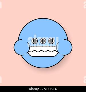 Funky blue monster frog emoji sticker vector Stock Vector