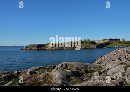 Stunning view over the Baltic sea from the Vallisaari island to the Suomenlinna island on a bright sunny day Stock Photo