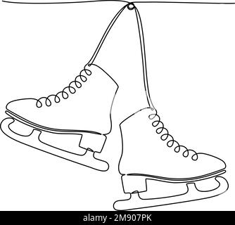 Continuous one line drawing of hanging pair of figure ice skates. Vector illustration Stock Vector