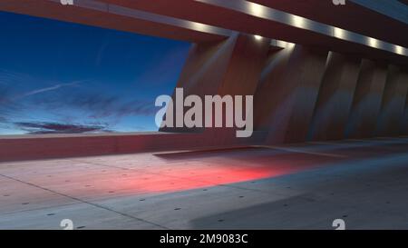 Stylized concrete tunnel with lighting for presentation of cars.3d rendering Stock Photo