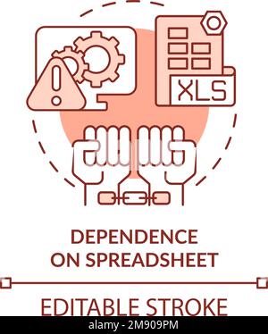 Dependence on spreadsheet red concept icon Stock Vector