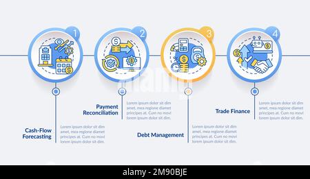 Treasury management system functions blue circle infographic template Stock Vector