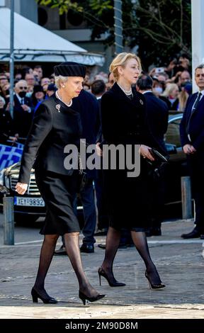 Athens, Greece. 16th Jan, 2023. Princess Benedikte and Princess Nathalie Sayn-Wittgenstein-Berleburg arrive at the Metropolitan Cathedral of Athens, on January 16, 2023, to attend the funeral service of HM King Constantine II, (2 -6-1940  10-1- 2023), former King of the Hellenes Photo: Albert Nieboer/Netherlands OUT/Point de Vue OUT Credit: dpa picture alliance/Alamy Live News Stock Photo