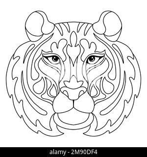 Head of tiger tangle design. Hand drawn doodle vector illustration. Template with simple shapes to create a complex decorative coloring. Animal head f Stock Vector