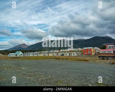 monuments houses and streets in puerto williams ,world southern most city,puerto williams,antactica,chile,south america Stock Photo