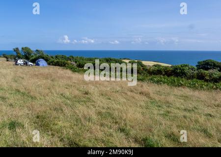 Prawle, August 2nd 2014: Camping at Prawle in the South Hams of Devon Stock Photo
