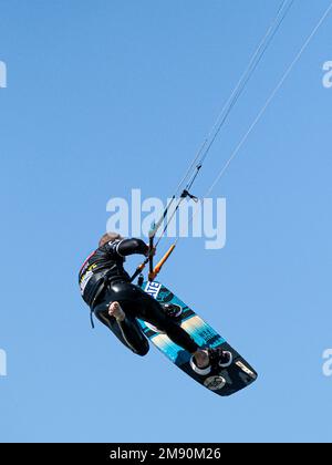 Leucate, France – April 29 & 30, 2022: World Wind Championship preparation and training of athletes in kitesurf, wingsurf, windsurf in Leucate-La Fran Stock Photo