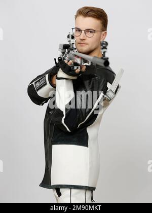 Czech sport shooter Jiri Privratsky poses for photographer in Prague ...