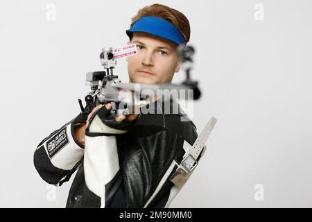 Czech sport shooter Jiri Privratsky poses for photographer in Prague ...