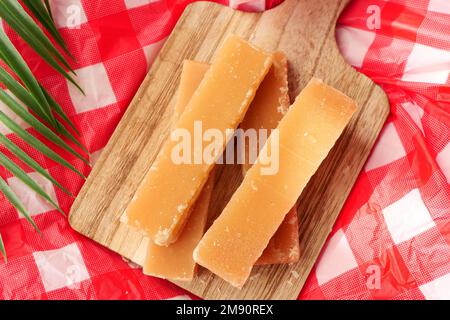 Jaggery traditional cane sugar cube on table  Stock Photo
