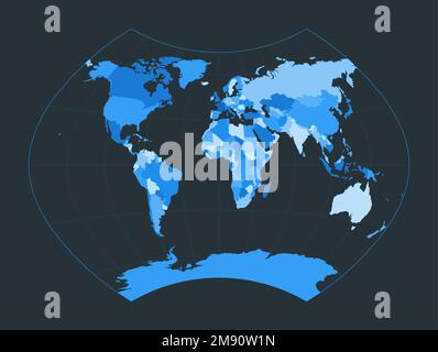 World Map. Ginzburg IX projection. Futuristic world illustration for your infographic. Nice blue colors palette. Superb vector illustration. Stock Vector