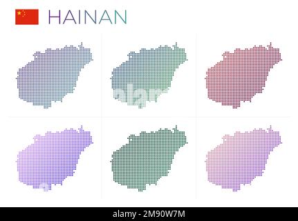 Hainan dotted map set. Map of Hainan in dotted style. Borders of the island filled with beautiful smooth gradient circles. Modern vector illustration. Stock Vector