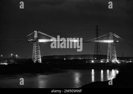 Transporter Bridge, Newport, Gwent, Wales (January 2023) image taken in Black & White, Fujifilm X-S10 with 15-70mm zoom lens Stock Photo