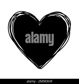 Scribbled heart with hand painted with ink heart isolated on white Stock Vector
