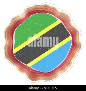 Tanzania flag in frame. Badge of the country. Layered circular sign around Tanzania flag. Astonishing vector illustration. Stock Vector