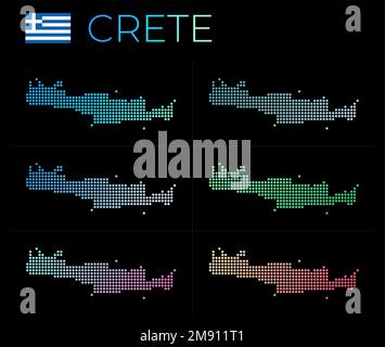 Crete dotted map set. Map of Crete in dotted style. Borders of the island filled with beautiful smooth gradient circles. Appealing vector illustration Stock Vector