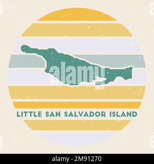 Little San Salvador Island logo. Sign with the map of island and colored stripes, vector illustration. Can be used as insignia, logotype, label, stick Stock Vector