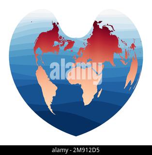 World Map Vector. Bonne pseudoconical equal-area projection. World in red orange gradient on deep blue ocean waves. Cool vector illustration. Stock Vector