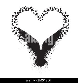 Birds flying with raven silhouette Stock Vector