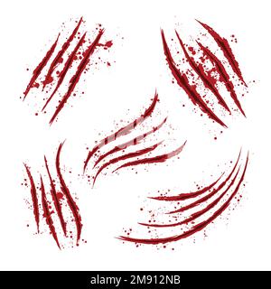 Red claw blood wounds set Stock Vector