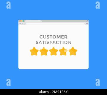Customer review satisfaction feedback, five star rating review logo design. Best ranking service quality satisfaction, 5 score rate and success. Stock Vector