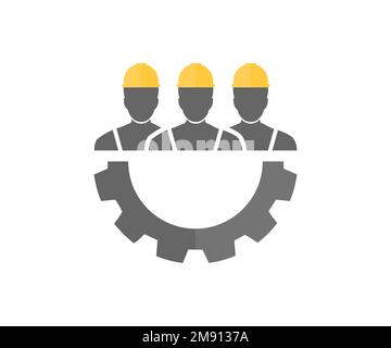 Human resources concept,  recruitment, teamwork, career, construction workers logo design. Employment Job Teamwork, gear wheel, workplace. HRM. Stock Vector