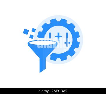 Big data filter, data tunnel, analysis, filtering, filter process, filter glyph logo design. Sales funnel, marketing process for generating business. Stock Vector