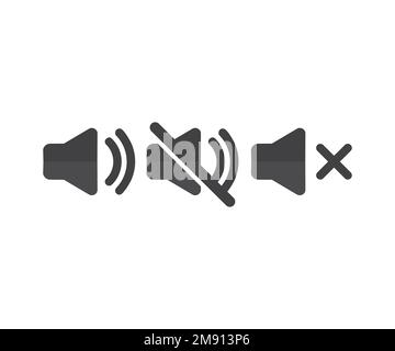 Speaker icon set. Volume. Loudspeaker. Mute and Unmute volume logo design. Sound flat vector icons. Speaker volume icon, audio voice sound symbol. Stock Vector