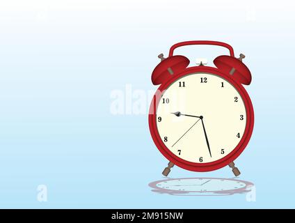 office worker stands brooding about with large alarm clock. Concept of change in life. First steps to change your life. Big alarm clock on background Stock Vector