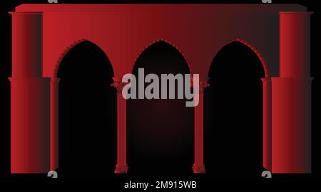 Stucco wall and marble floor with arches in Eastern style. 3D rendering Stock Vector