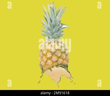 Close up of ripe pineapple on white background Stock Vector